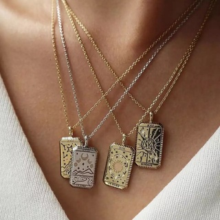 [ Ladies Creative Metal Tarot Card Pendant Necklace ] [ Star Moon Sun Clavicle Necklace ] [ Girlfriends Gifts Jewelry Accessories ] (2)