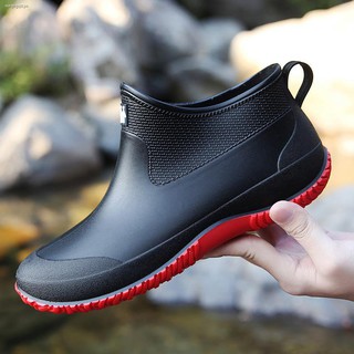 Rain shoes✼✘▬Ashkenazi fashion short tube galoshes male add wool warm waterproof boots low help kit (1)