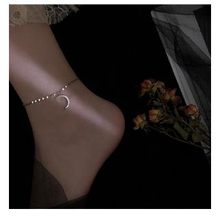 S925 Silver Moon Anklet Gilr's Footchain (7)