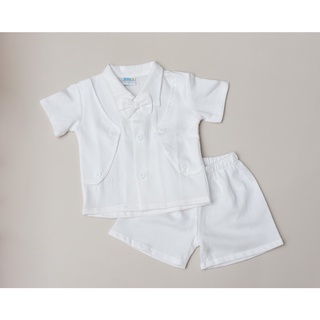 Bebeta Formal Suit-polo w/bow tie, chaleco & shorts-white Set Small
