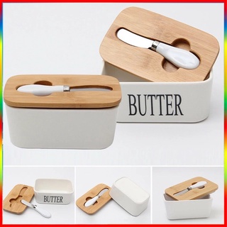 COD Nordic Triangle Butter Box With Knife Lid Ceramic Container Cheese Food Container Tra