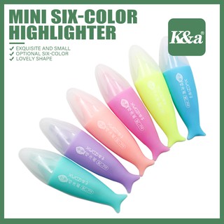 K&A 6pcs/pack Mini Highlighter Pens Set Creative cute style pen stationery