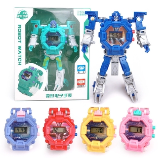 Kids Electronic Toy Watch Transformation Watches Deformation Robot 360°Ratation Date Time Adjust Boys Girls Toys
