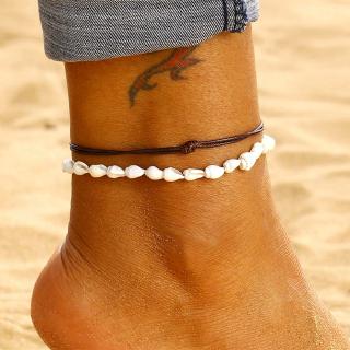 2 Pcs/ Set Anklets for Women Shell Foot Jewelry Summer Beach Barefoot Bracelet Ankle on leg Female Leather Anklet Boho Leg Chain