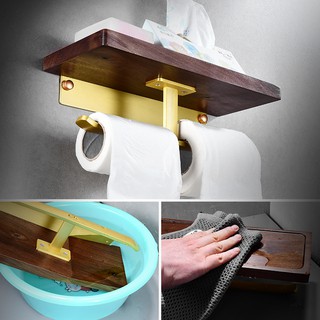 Bathroom gold walnut solid toilet paper holder gold adhesive wall mount creative double rolling pape (8)