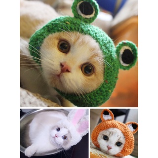 Pet HatsCat Headgear Anti-Bite Cute Pet Hat Kitten Headwear Woven Knitted Straw Hat Funny Cartoon Wo