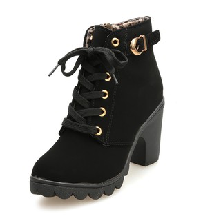 Womens Fashion High Heel Lace Up Ankle Boots Buckle Shoes (6)