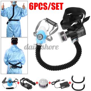 6 in1 Full Face Gas Mask Electric Constant Flow Supplied Air Fed Respirator System