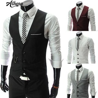 [COD] Men's Formal Business Slim Fit V-neck Solid Single-Breasted Vest Suit Waistcoat