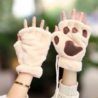 Girls Winter Cartoon Animal Claw Half Finger Gloves Mittens