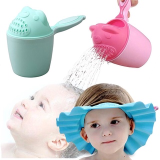 Cartoon Baby Bath Caps Baby Shampoo Cup Children Bathing Bailer Baby Shower Spoons Child Washing