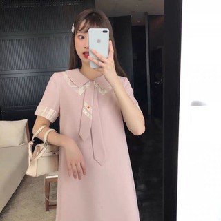 【Flash Sales】pink Polo Skirt, College Style, Sweet Age Reducing, Loose Baby Tie, Short Sleeve Chiffon Dress, Female Summer