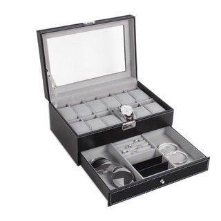 12 Grid Slots Double Layer Leather Watch Jewelry Display Storage Organizer Case Box (2)