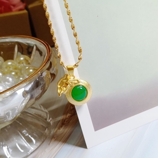[XO] Jewelry 24k Gold Plated Bangkok Jade Money Bag Lucky Necklace (1)