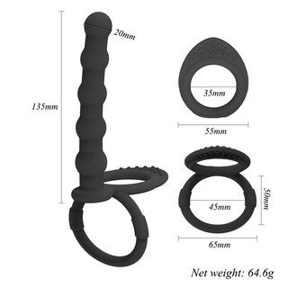 Men and women prostate anal plug silicone double ring back court pull beads lock fine ring adult toy