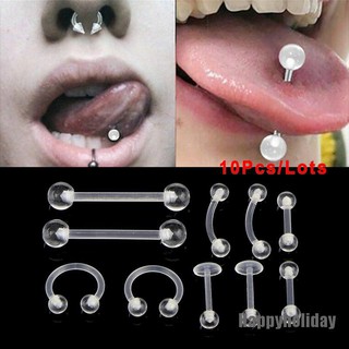 [Happyholiday] 10Pcs/Set Transparent Acrylic Barbell Eyebrow Belly Tongue Ring Piercing Jewelry