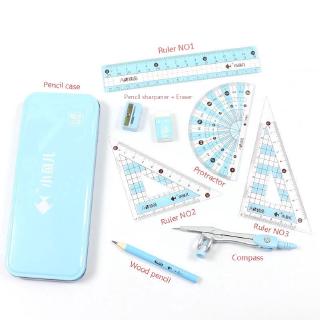 Ruler Set In Metal Case Stationary for drafting Package includes Compass&Ruler&Pencil sharpener Drafting supplies