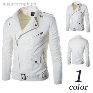 Men's Coat❀♦☈Men s white leather jacket temperament diagonal zipper leather jacket motorcycle leather men leather jacket