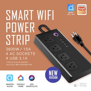 NEW! BLACK SMART WIFI POWER STRIP Extension Cord - 4 AC Outlets & 4 Fast Charging USB Ports 3.1A