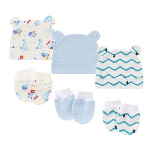 Newborn Baby Cotton Caps Mittens - 100% Cotton 1 pcs Baby Caps Hats, 1 Pairs Baby Scratch Mittens Gloves