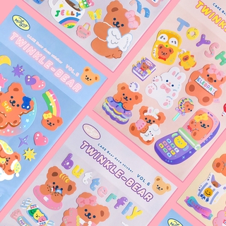 Mohamm 1Pc Milkjoy Series Korean Style Glittery Bear Stickers Decoration Scrapbooking Paper Creative Stationary
