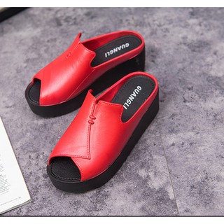 Korea Style Women Outside Slippers Thick Wedges Slides Summer Shoes