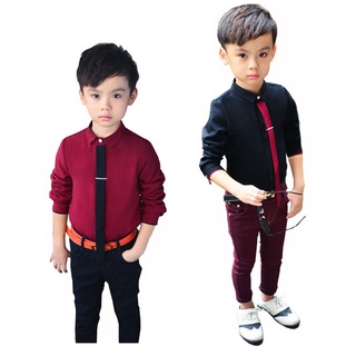 Boys Formal Shirts with Tie Children Cotton Fashion Shirts for Wedding Party