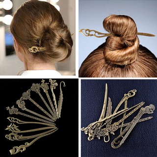 SILIFE Bronze Vintage Hair Sticks Hairpins Chinese Traditional Carved Alloy Hair Clip