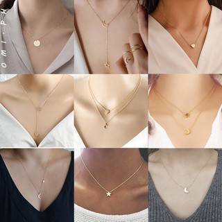 [ZOMI] Women Fashion Multilayer Heart Moon Pendant Necklace Combination Clavicle Chain