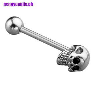 【nengyuanjia】14G Stainless Steel CZ Gem Skull Silvery Tongue Barbell Ring Bar Body Piercing (2)