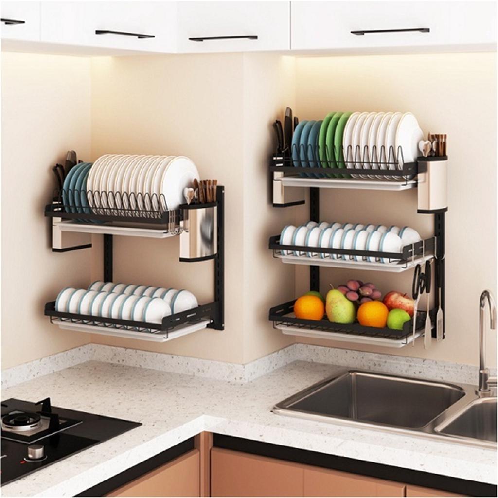 Dish Rack 2/3Tier Stainless Steel Dry Shelf Kitchen Cutlery Wall Holder Bathroom (3)