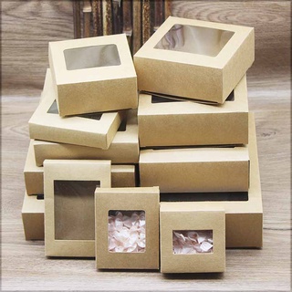 10pcs DIY vintage kraft box with window paper Gift box cake Packaging For Wedding home party muffin