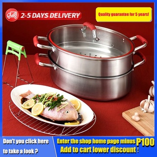 304 stainless steel steamer, double-layer large-capacity steamer, 2-layer thick oval, fish steamer