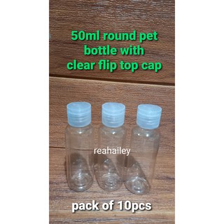 pack of 10pcs 50ml round pet bottle with clear flip top cap
