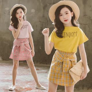 LOVE Kids Clothes Girls Clothes Shirt + Skirt 2PCS Set Korean Style Leisure Summer Cotton Tops for Girls