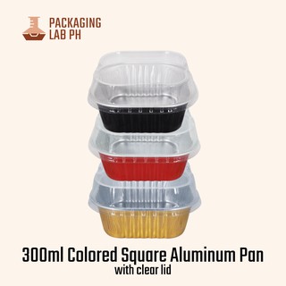 [10pcs] 300ml Colored Square Aluminum Baking Cup with Clear Lid