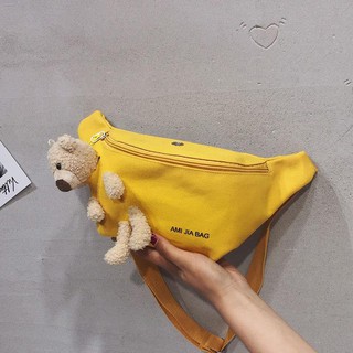 Waist Bags & Chest Bags✓Mumu #7034 Canvas Korean Chest Bag Belt Bags Women Cute Bear