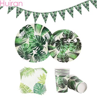 Huiran Hawaiian Theme Party Supplies Disposable Tableware Set Happy Birthday Party Decoration Kids Party Favors