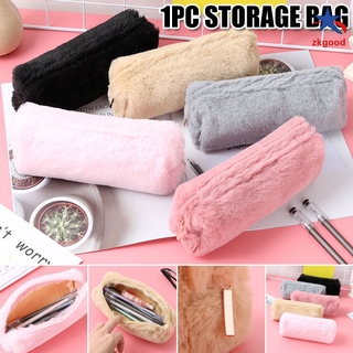 Large Capacity Pencil Case Plush Pen Storage Zipper Pencil Case Office Organizer Stationery Bag Cosmetic Bag
