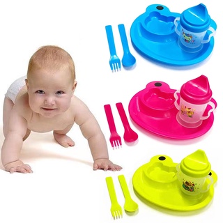 ED shop 4 IN 1 frog shape Feeding plate spoon frok mug Set For Babies baby kids cup