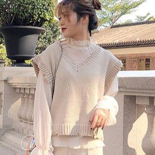 . Korean Style College Style V Neck Sweater Short Knitted Vest Sweater Vest