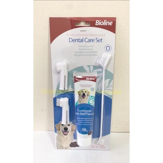 ❃◆✽Bioline Dental Care Set for Dog, 100g, for pet dog toothbrush toothpaste set