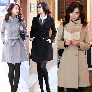 ღFD Graceful Lady Girls Hip Korean Style Slim Winter Noble Long Trench Coat (1)
