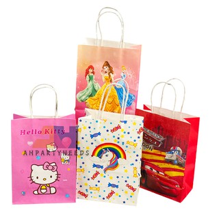 12pcs/Pack Cartoon Paper Bag Kraft Paper Candy Box With Handle Kid's Birthday Party Gift Package