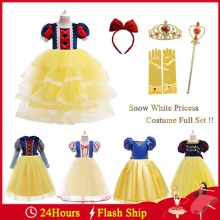 Snow White Girls Princess Dress Puff Sleeve Deluxe Prom Party Gown Kids Halloween Cosplay Costume Fairy Frock Girls Infant Dress