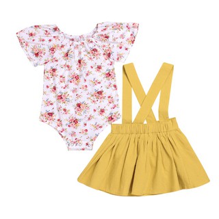 Summer Lovely Baby Girls Floral Romper+Mini Skirts (7)