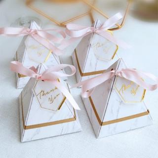 50Pcs Europe Triangular Pyramid Style Candy Box Wedding Party Paper Gift Boxes with Ribbon (9)