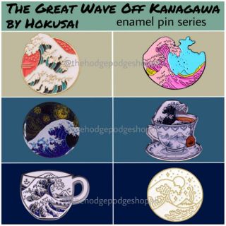 Hokusai Great Wave Off Kanagawa Starry Night Hard Soft Acrylic Enamel Brooch Pin Badge