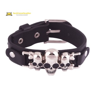 Casual Men Skeleton Skull Punk Gothic Bangle Bracelet PU Leather Wristband Jewelry Gifts