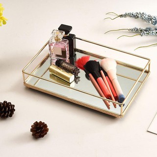 【Simplelove】Clear Glass Mirrored Storage Makeup Tray Candle Plate Home Organizer